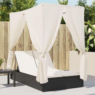 vidaXL Vidaxl - Lettino Prendisole con Tetto e Tende Nero in Polyrattan