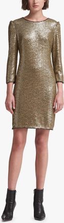 DKNY Long Sleeve Sequin Dress In Gold