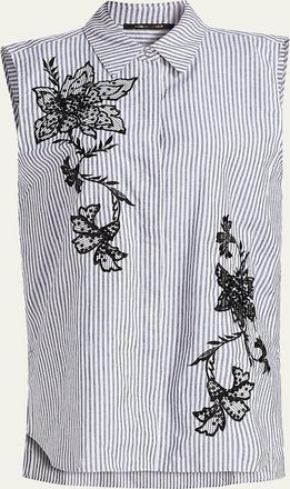 Kobi Halperin Aerin Striped Floral-Embroidered Blouse