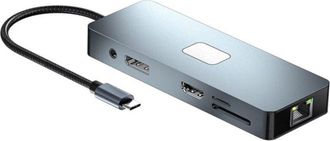 OEM Hub Byl-2309 11 En 1 Usb Tipo-c A Hdmi/microusb/vga/rj45/usb3.2/jack 3.5mm/usb Tipo C 100w Plata