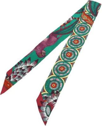 Herm&egrave;s Pre-owned Scarves, female, Green, Size: ONE SIZE Pre-owned Twilly Scarf Savana Dance