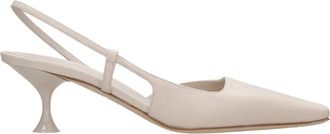 3Juin Leren Vierkante Neus Band Hakken - Dames - Pumps - Beige - 36 EU - Leer - Schoenen