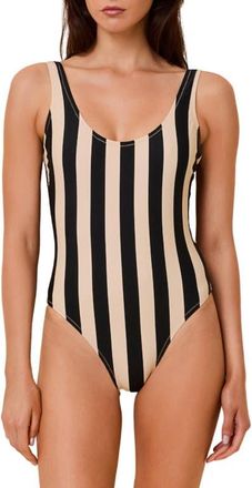 Solid & Striped The Annemarie One-Piece Swimsuit in Noir/khaki at Nordstrom, Size X-Small