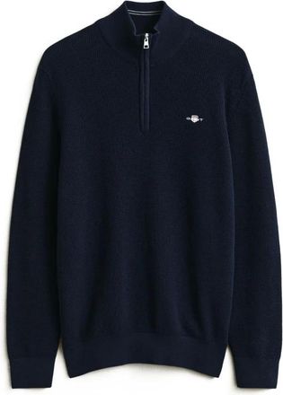 GANT Micro Textured Cotton Half Zip - Heren - Sweatshirts & Hoodies - Blauw - Maat: M Katoen