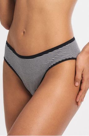 Savage x Fenty Cotton Essentials Cheeky Panties in Black Caviar Stripe Up at Nordstrom, Size X-Large