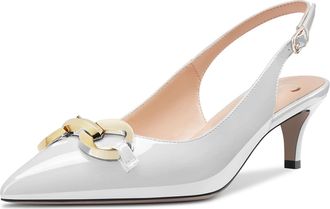 Castamere Women Kitten Heel Pointed Toe Slingback Pumps Court Shoe Mid 5 CM Heels Sexy Dress Shoes White 5.5 UK
