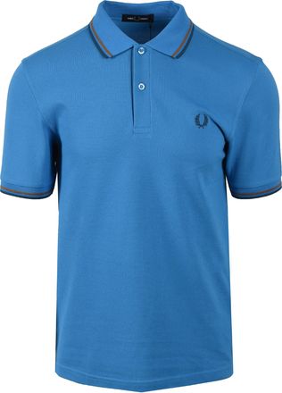 Fred Perry Mens TWIN TIPPED POLO SHIRT COURT BLUE/SHADED STONE/DARK PETROL Cotton - Size Medium
