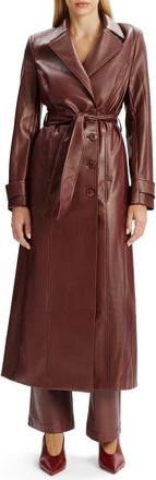 Bardot Double Breasted Faux Leather Longline Coat in Burgundy at Nordstrom, Size X-Large
