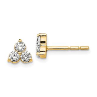 Diamond2Deal 1/2 ct Lab Grown Diamond 3 Stone Stud Earrings 14k Gold VS Clarity, D-E Color