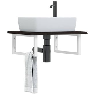 Berkfield Home Basin Shelf Wall Mounted Steel & Solid Wood Oak in Brown