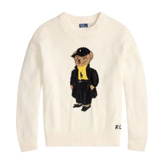 Polo Ralph Lauren Round-neck Knitwear, female, Beige, XL, Colorful Polo Bear Crewneck Jumper