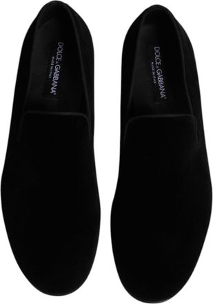 Dolce & Gabbana Mens Velvet Slip-On Loafer Black Viscose Cotton Silk