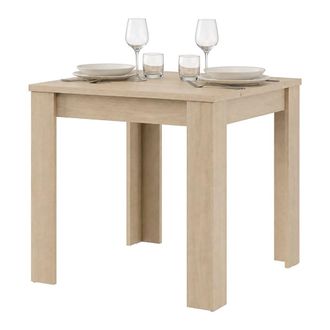 Dmora Mesa Fija Trosa, 4 Plazas, Superficie Efecto List&oacute;n, Forma Cuadrada, 80x80x76h Cm, Marr&oacute;n Roble