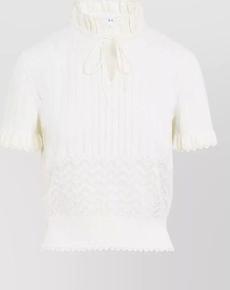 Alexander McQueen pointelle-knit lace short-sleeve top