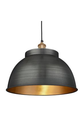 Industville Brooklyn Dome Pendant, 17 Inch, Pewter & Brass, Brass Holder