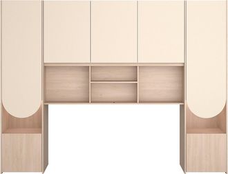 Vente-Unique Puente de cama con almacenamiento - Con LEDs - An. 266 cm - Beige y natural - DOMELITO