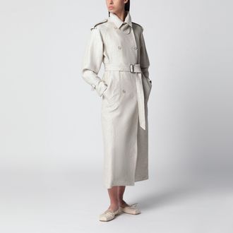 Max Mara Sand-coloured double-breasted duster coat in linen drill