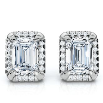 Pompeii3 2 1/5 Ct TW Emerald Cut Bezel Diamond Studs 14k Gold Lab Grown Earrings