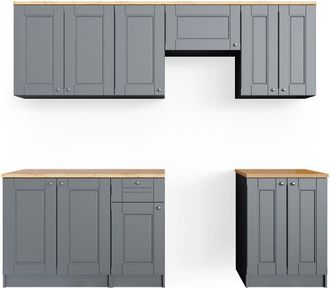 Vicco Mueble de cocina Bergamo, Gris, 240 cm, et Goldkraft