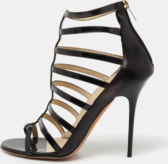 Jimmy Choo London Black Patent Leather And Leather Gladiator Sandals