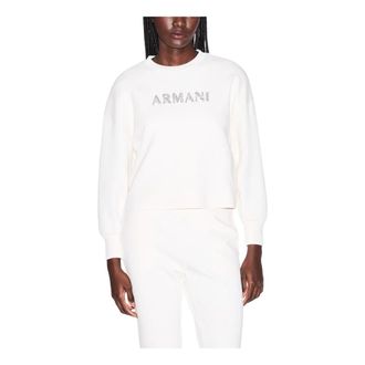 A|X Armani Exchange Felpa con logo Strass Girocollo - Dames - Sweatshirts - Wit - XS - Hoodies & sweatvesten