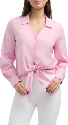 Ellen Tracy Tie Front Shirt in Flamingo Pink at Nordstrom Rack, Size X-Large