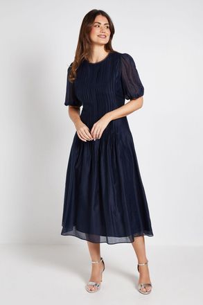 Wallis Womens Tencel Pintuck Detail Midi Dress - Navy Viscose - Size 18 UK