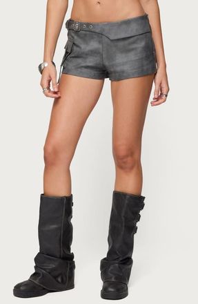 Edikted Houston Faux Leather Micro Shorts in Dark-Gray at Nordstrom, Size X-Small