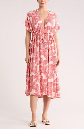 Nordstrom Rack Floral Short Sleeve Cover-Up Dress in Pink Floral Multi at Nordstrom Rack, Size X-Small