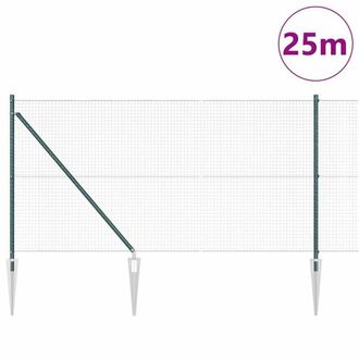 Berkfield Home Green Welded Wire Fence with 13 Spike Posts Green 1x25 m Steel