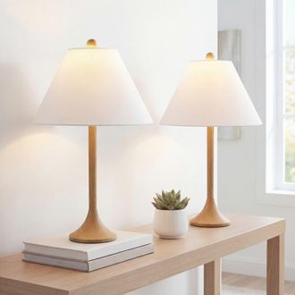 Jonathan Y Designs Albie 25 Modern Coastal Iron Column LED Table Lamp in Brown Wood Finish at Nordstrom
