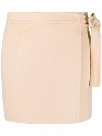 Off-white side tie fastening miniskirt - women - Cupro/Viscose/Cashmere/Virgin Wool - 38 - Neutrals