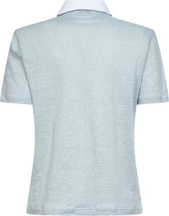 Blanca Vita Womens Polo Shirt Green Linen Tops