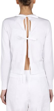 Patou Swirl Back Bow Jersey Knit Sweater - White
