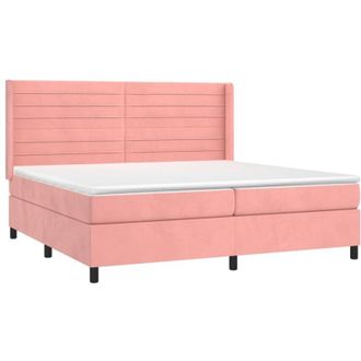 vidaXL Vidaxl - Cama Box Spring Colch&oacute;n Y Led Terciopelo Rosa 200x200 Cm