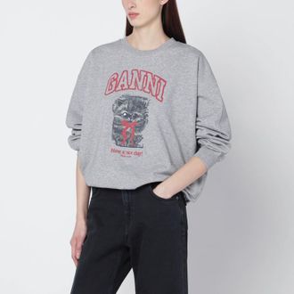 Ganni Grey Kitty sweatshirt with logo print