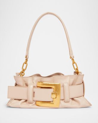Balmain Anthem Mini Buckle Shoulder Bag in Calfskin Leather