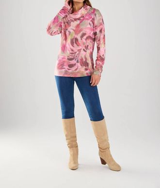 FDJ Lene Long Sleeve Cowl Neck Top In Pink Multi