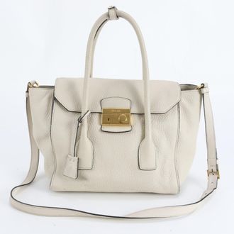 Prada Beige Leather Handbag Shoulder Bag Tote Bag (Pre-Owned)
