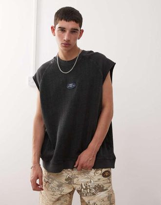 Aape By A Bathing Ape Aape by A Bathing Ape - Felpa senza maniche squadrata in maglia nera slavata-Nero