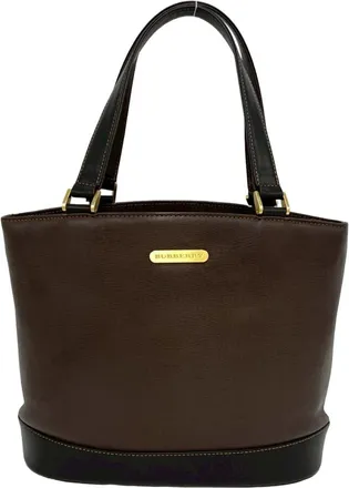 Burberry Black Brown Leather Handbag Tote Bag (Pre-Owned)