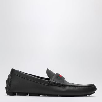 Gucci Mens driver loafer in black leather with Web