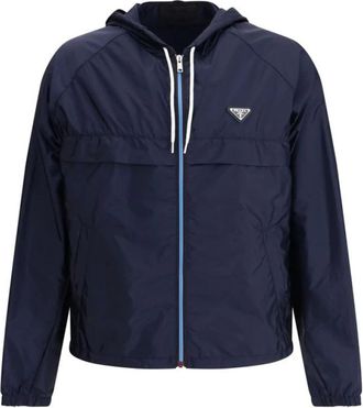 Prada Jassen, Heren, Blauw, L, Waterdichte Hoodie met Metalen Plaat