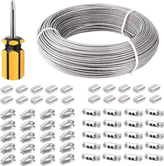 OEM Cable Acero Inoxidable 3 Mm - 100 M - Revestido Pvc - Para Barandillas Y Cuerdas De Tender - Kit Completo Con Accesorios