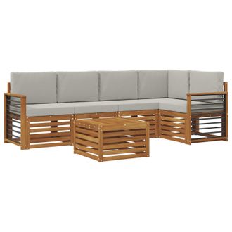 vidaXL Conjunto De Sof&aacute; Seccional Con Coj&iacute;n 6 Pcs Gris Natural Y Claro Vidaxl