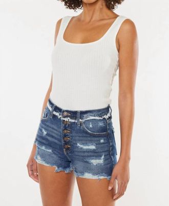 Kancan Not Your Simple Cutoff Denim Short In Dark Blue