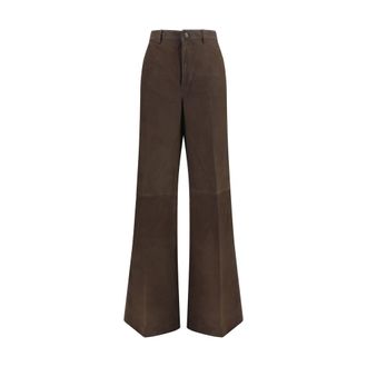 Rick Owens Brown Calf Leather Bos Taurus Casual Womens Pants