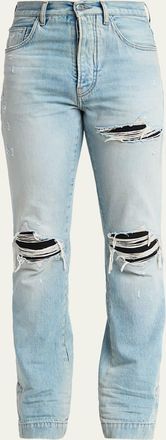 Amiri Mens MX1 Distressed Slim-Fit Flare Jeans