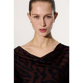 H&M Cowl-neck Top in Dark Brown/zebra Print at Nordstrom, Size X-Small
