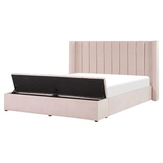 Beliani Cama De Agua Con Somier De Terciopelo Rosa Pastel 160 X 200 Cm Reposacabezas Banco Noyers